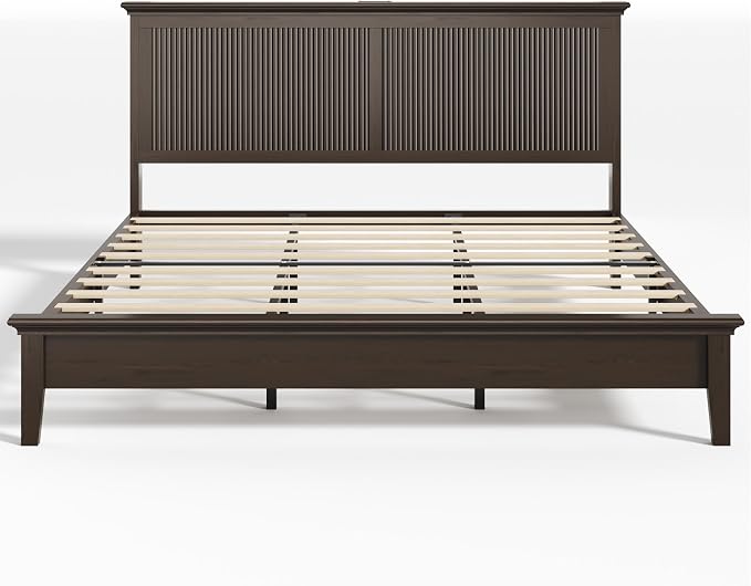 Lifezone King Bed Frame with Headboard, Solid Wood Bed Frame King Size with - Image 14