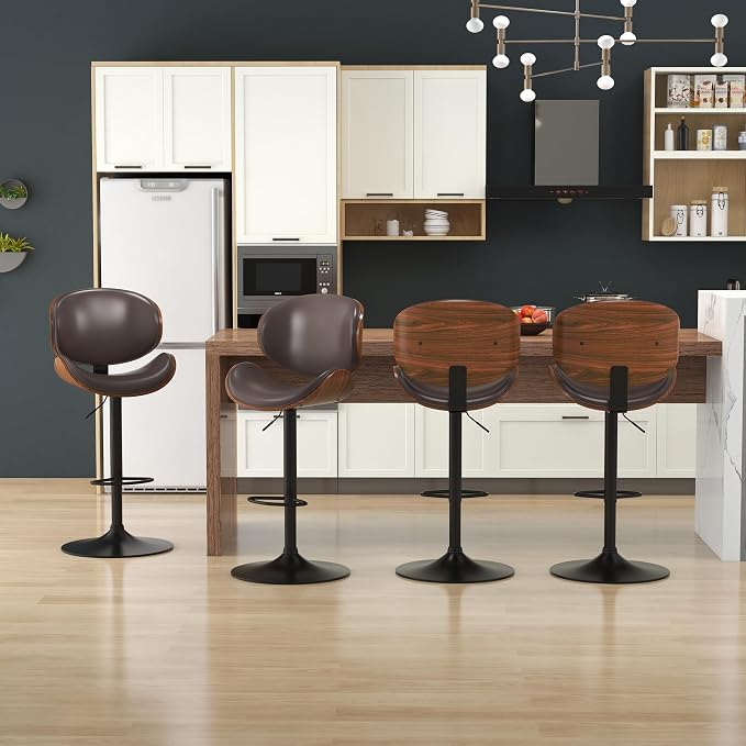KCC Bar Stools Set of 6, Swivel Adjustable Height Barstools, PU Leather - Image 6