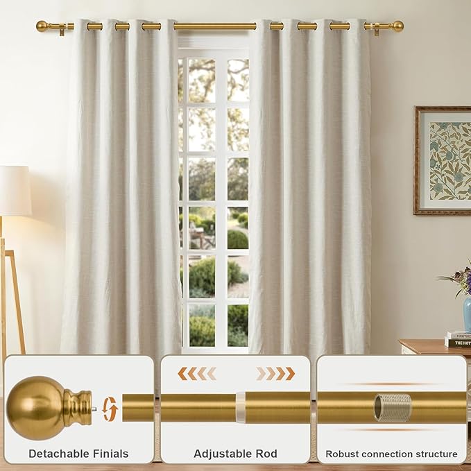 Modern Gold Curtain Rods for Windows 48 to 84 Inch 1" Diameter Adjustable Heavy - Image 3