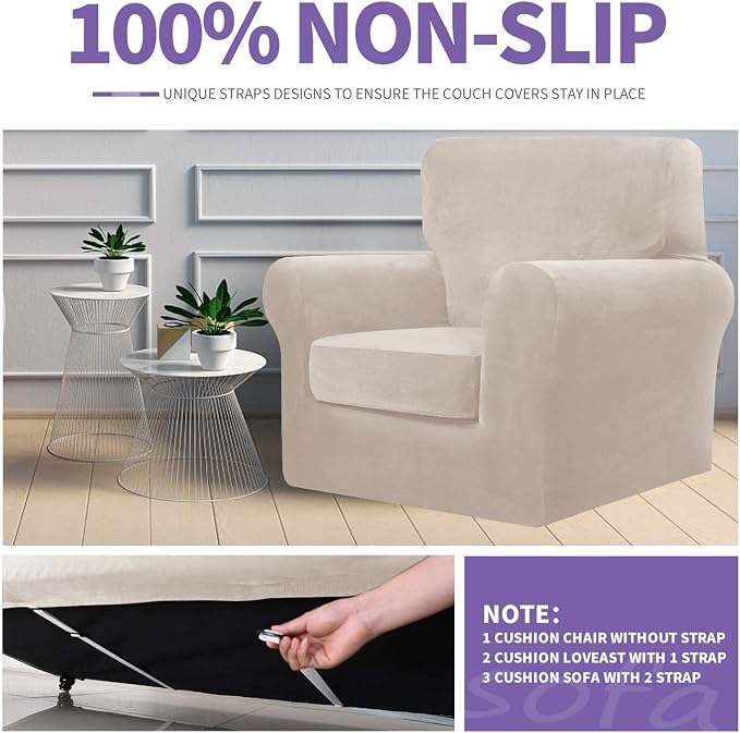 ZNSAYOTX Luxury Velvet Sofa Cover 3 Piece Stretch Loveseat Covers - Image 5