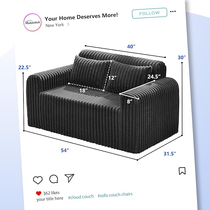 Hobestluk Couch Sofa 2-Seater Foam Sofa Loveseat - Image 2