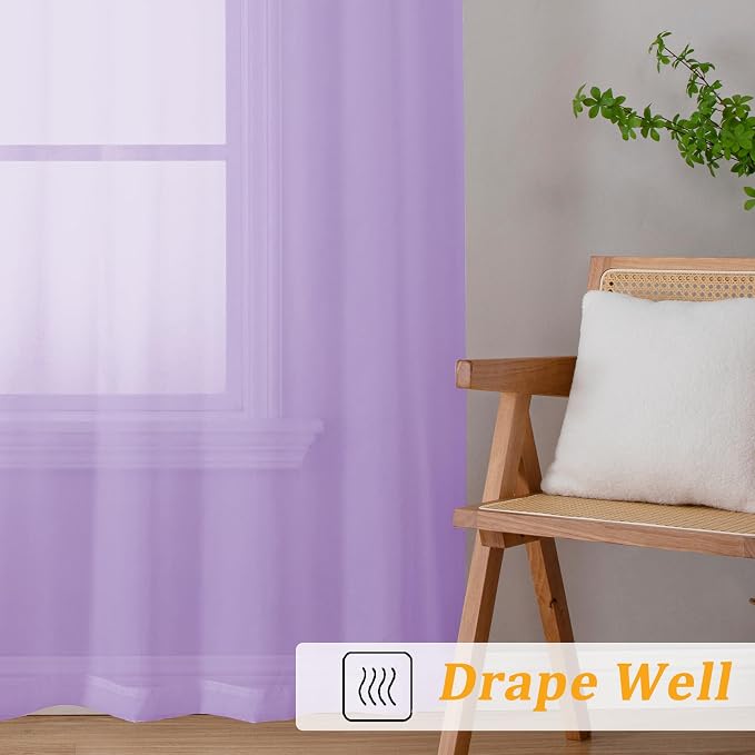 Gwine Lilac Sheer Curtains 90 Inches Long 2 Panels Set, Light Filtering Solid - Image 6