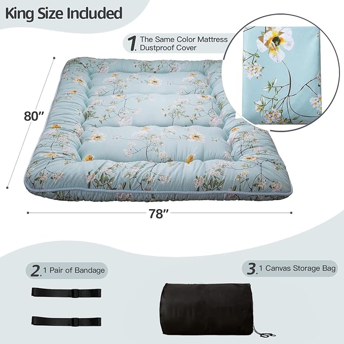 MAXYOYO Rustic Floral Korean Floor Mattress Japanese Futon Mattress, Foldable - Image 2