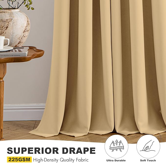 MIULEE Gold Blackout Curtains for Bedroom Living Room 63 Inches Long 2 Panels - Image 5