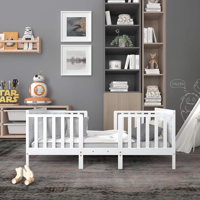 Costzon Toddler Bed Frame, 2 in 1 Convertible Wood Kids Bed w/Double Side - Image 9