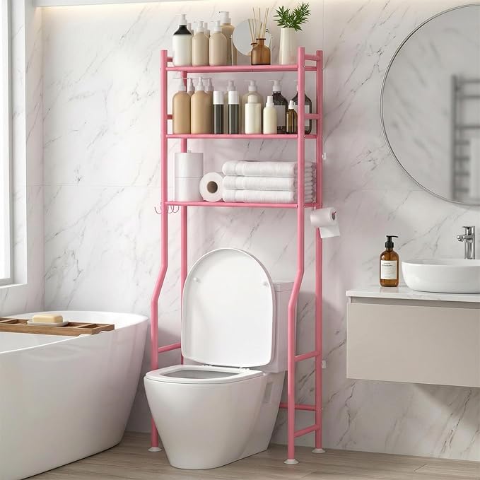 GloTika 3-Tier Over Toilet Storage - 150lb Total Capacity Metal Bathroom by QualityHomewareTimlessComfort