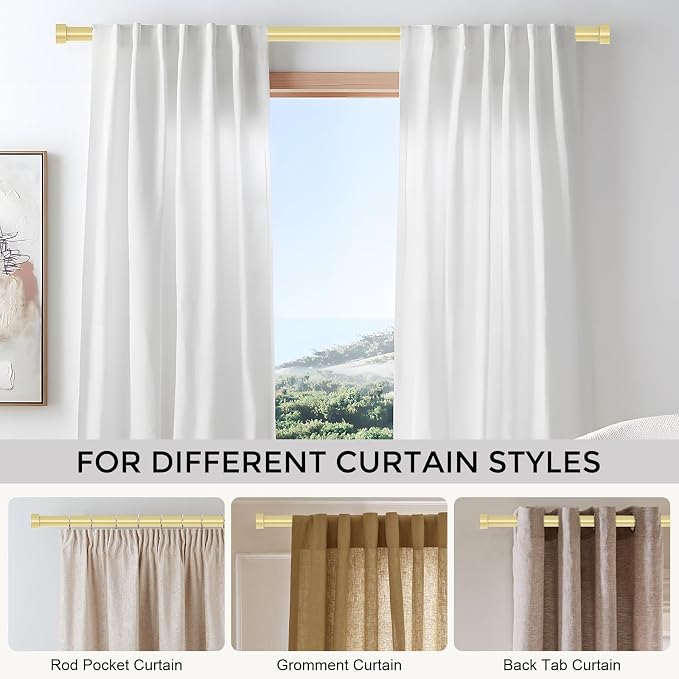 VOIIY 2 Pack Gold Curtain Rods for Windows 48 to 84 Inch, Size:36-88 Inch - Image 6