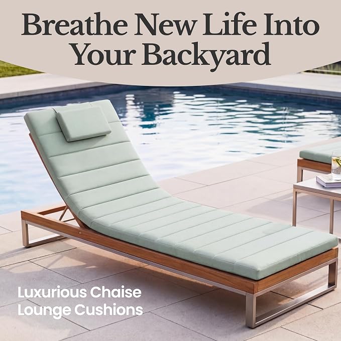 Quilted Chaise Lounge Outdoor Patio Furniture Cushions | Water-Resistant Patio - Image 2
