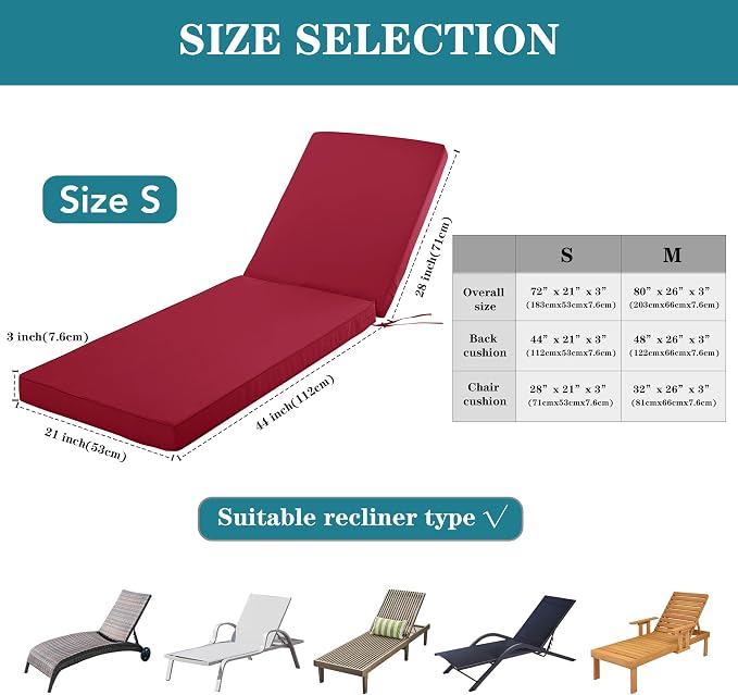 Outdoor Chaise Lounge Cushion Set of 2, Fadesafe Water-Repellent Lounge Deck - Image 5