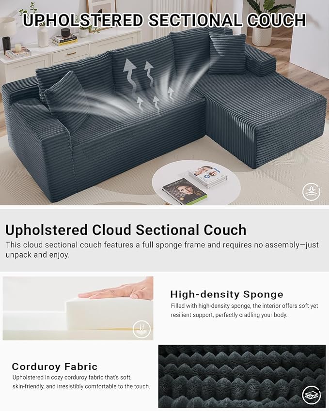 105 Inch Cloud Sectional Couch, Modern Modular Sectional Sofa - Image 5