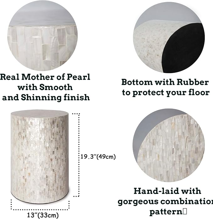 PEMAR Mother of Pearl Cylinder Drum End Table Nacre Side Stool Round Accent - Image 3
