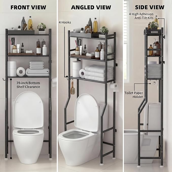 GloTika 3-Tier Over Toilet Storage - 150lb Total Capacity Metal Bathroom - Image 8