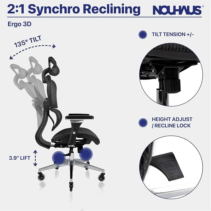 Nouhaus Ergo3D Ergonomic Office Chair Lumbar Support Mesh Office Chair - Image 5
