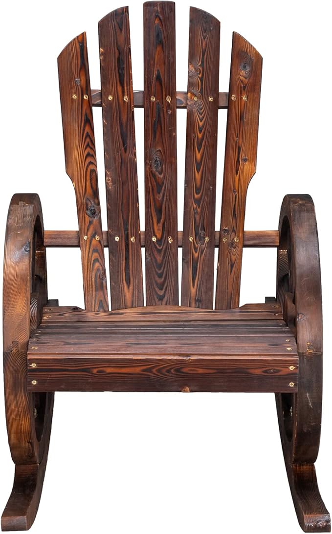 Outvita Adirondack Rocking Chair Set of 2, Wood Wagon Rocker, Outdoor Wooden - Image 4