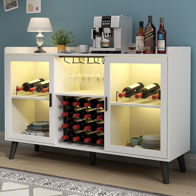 Loomie Wine Bar Cabinet with LED Light, Home Coffee Cabinet with Wine Rack and by LOOMIEDirect