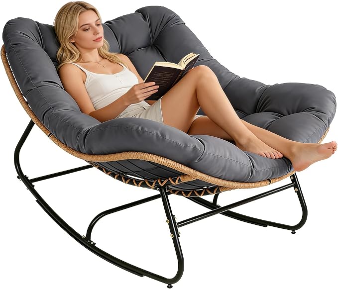 SUNCROWN Oversized Wicker Rocking Chair Indoor Outdoor, 450 LBS Heavy Duty by HOME