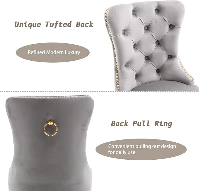 KCC Velvet Dining Chairs Set of 2, Upholstered High-end Tufted Dining Chair - Image 5