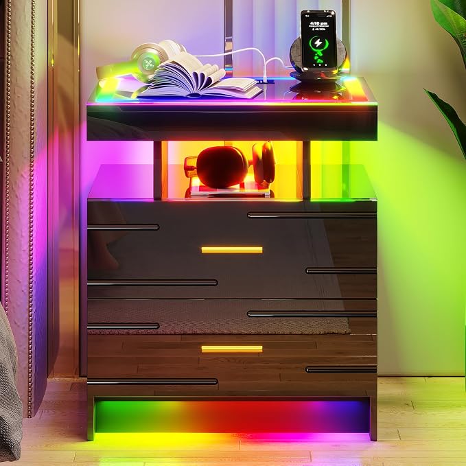 HNEBC RGB Nightstand with Wireless Charging Station, LED Night Stand with - Image 9