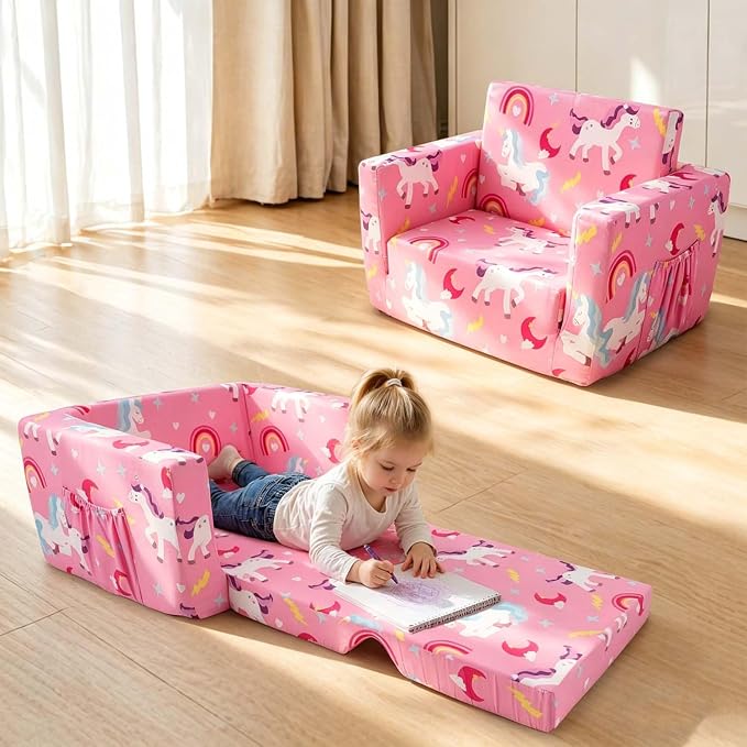 Kids Couch, 2-in-1 Kids Fold Out Couch, Convertible Sofa to Lounger by Beavtaens