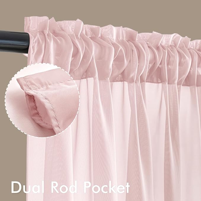 MIULEE Blush Pink Sheer Curtains 96 Inches Long, 4 Panels Set, Light Filtering - Image 3
