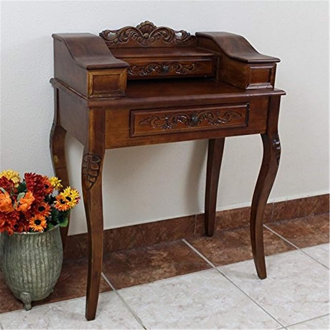 International Caravan Furniture Piece Carved Wood Two Drawer Telephone Table by Unknown