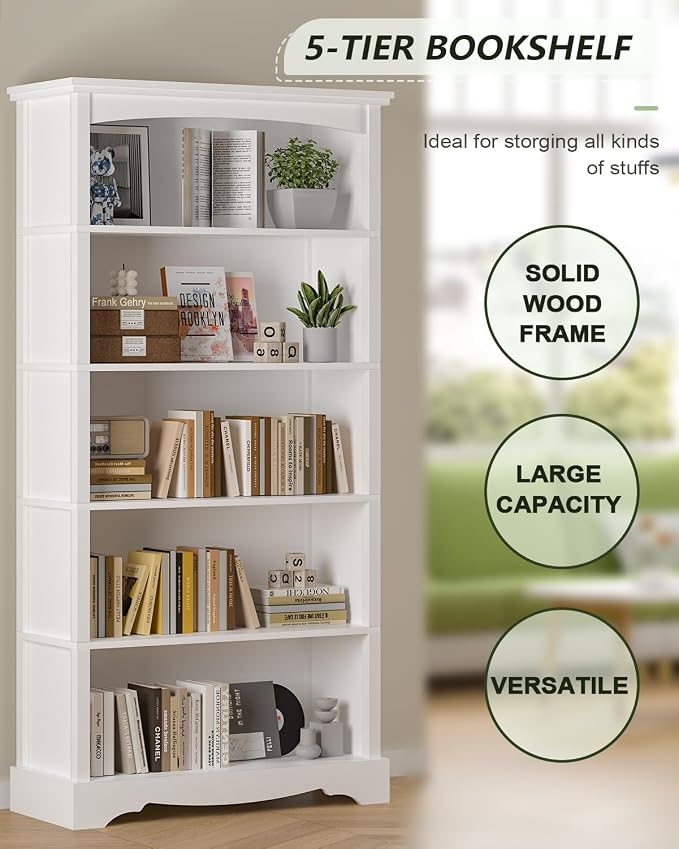 TVU 5-Tier Wooden Bookshelf, 31.5" W x 65" H ×9.9" D Bookshelf - Image 6