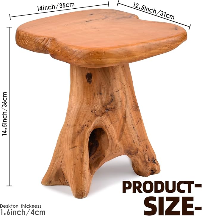Small Side Table, Unique Design Live Edge Wood Stool, Freeform Natural Plant - Image 2