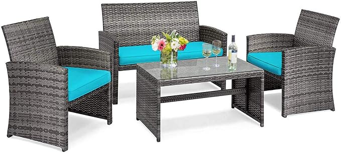 Tangkula 4 PCS Wicker Patio Conversation Set, Outdoor Rattan Sofas by TANGKULA