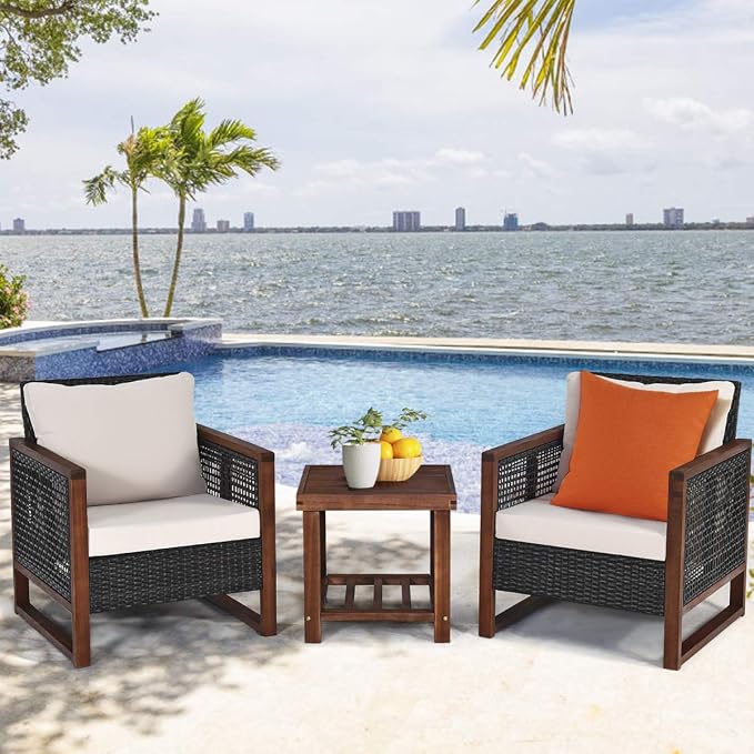 Tangkula 3 Pieces Patio Wicker Furniture Set, Rattan Outdoor Sofa Set - Image 4