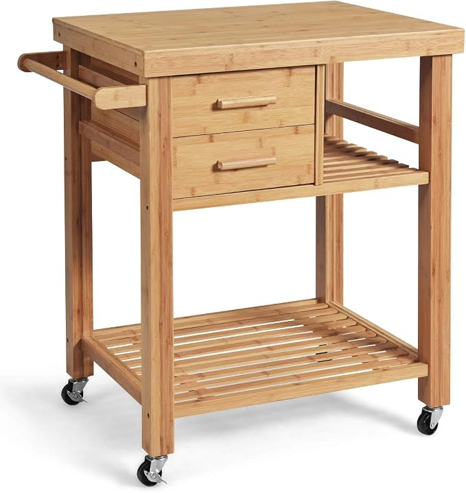 Giantex Kitchen Island, Bamboo Island Cart, Kitchen Trolley Cart on Wheels by Giantex