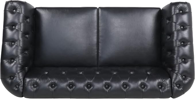 LEVNARY Leather Sofa, Chesterfield Tufted Upholstered 2 Seater Couch, Modern - Image 3