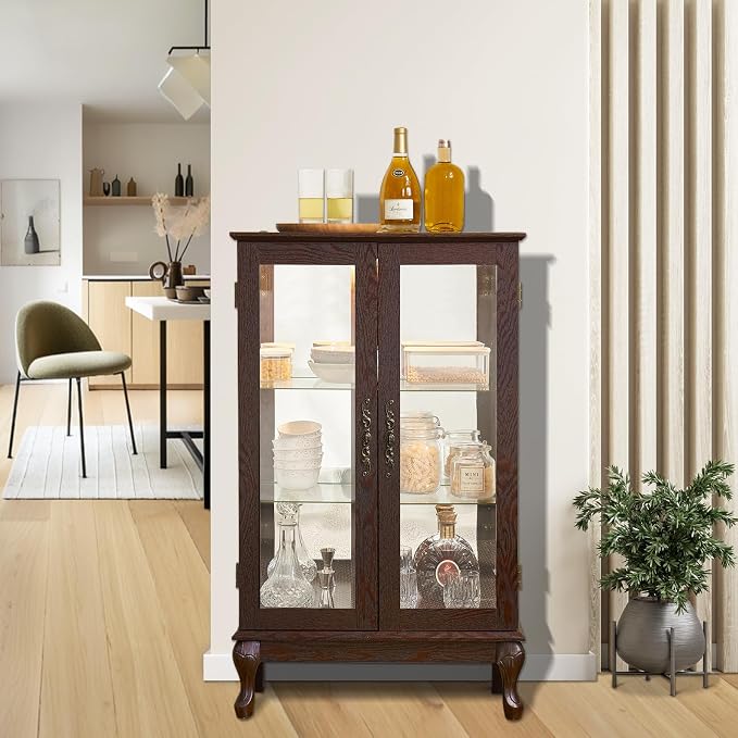 Curio Cabinet with Lighted Display, Glass Display with Mirrored Back, Vintage - Image 5