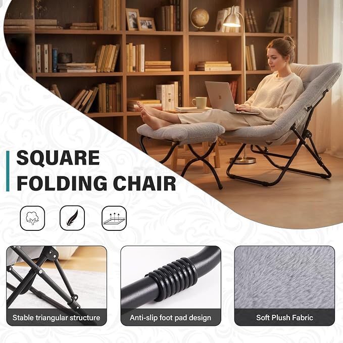 Tiita Folded Chair with Ottoman, Soft Faux Fur Oversized Folding Accent Chair - Image 9