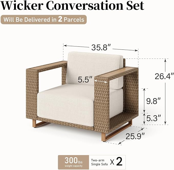 SUNSHINE VALLEY 2 Pieces Patio Furniture Set, Outdoor Rattan Wicker Armchairs - Image 6