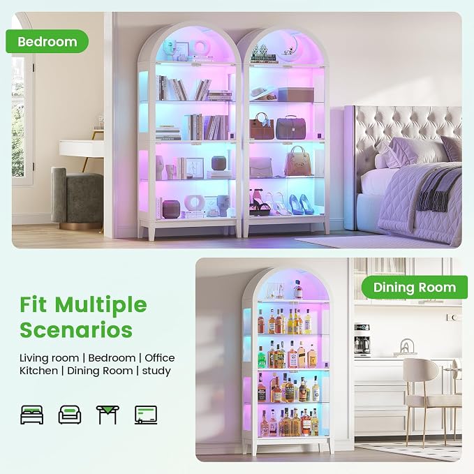 HNEBC Arched Display Case with RGB Lights, LED Curio Cabinet with Shelf - Image 9