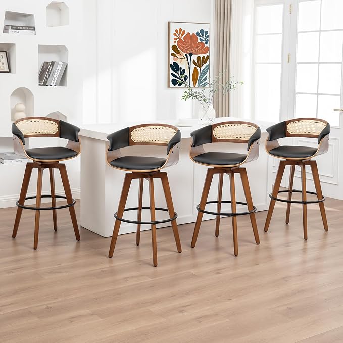 Set of 4 Rattan Swivel Bar Stools by KUNZENTLIVING