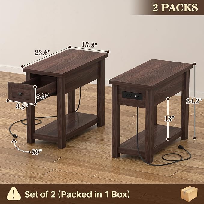 Narrow End Table Set of 2 with Charging Station - Image 3