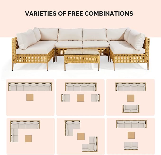 VINGLI 7 Piece Patio Sectional Furniture Set, Wicker Outdoor Furniture - Image 6