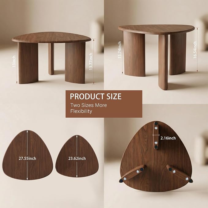 Honyee Nesting Coffee Table Set of 2, Modern Walnut Wood Veneer Coffee Table - Image 3