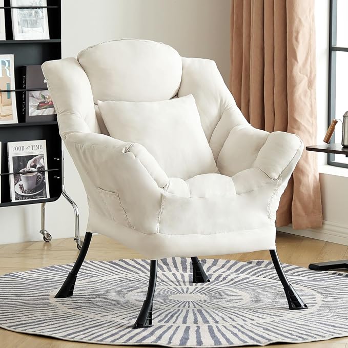 Lazy Chair for Living Room, Large Beige Accent Chair by HomeEastllyHome