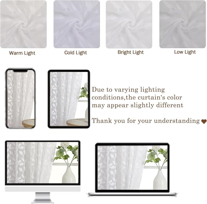 Chyhomenyc White Sheer Curtains 84 Inch Length 2 Panels Set, Light Filtering - Image 3