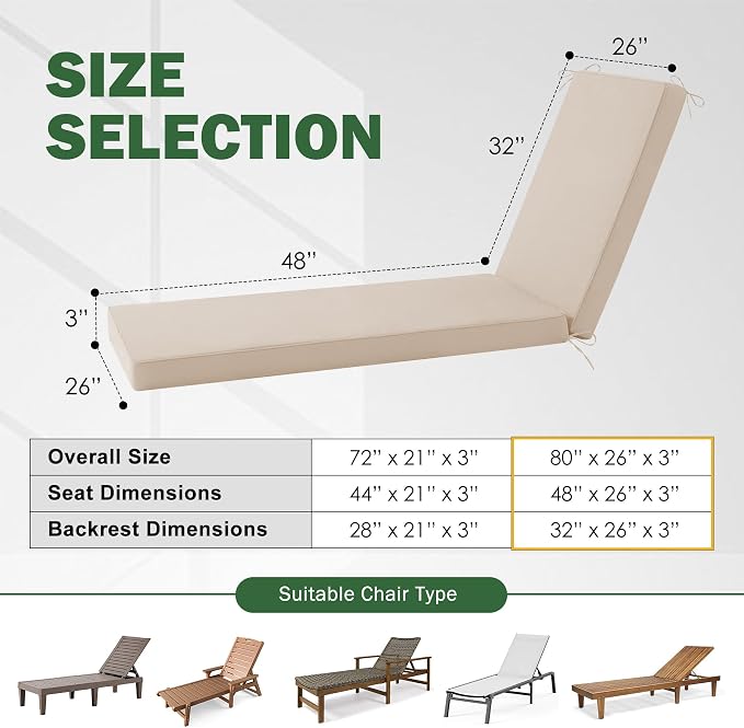Chaise Lounge Cushions Outdoor, Outdoor Chaise Cushion - Image 3