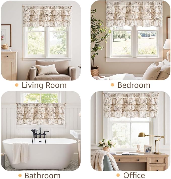 jinchan Ruffled Valance Curtain Linen Floral Kitchen Valance 18 Inch Shabby - Image 4