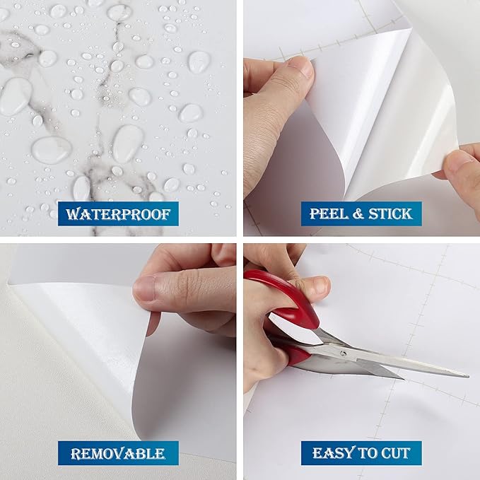 FunStick 24" x 200" Matte Peel and Stick Countertops White Marble Contact Paper - Image 4