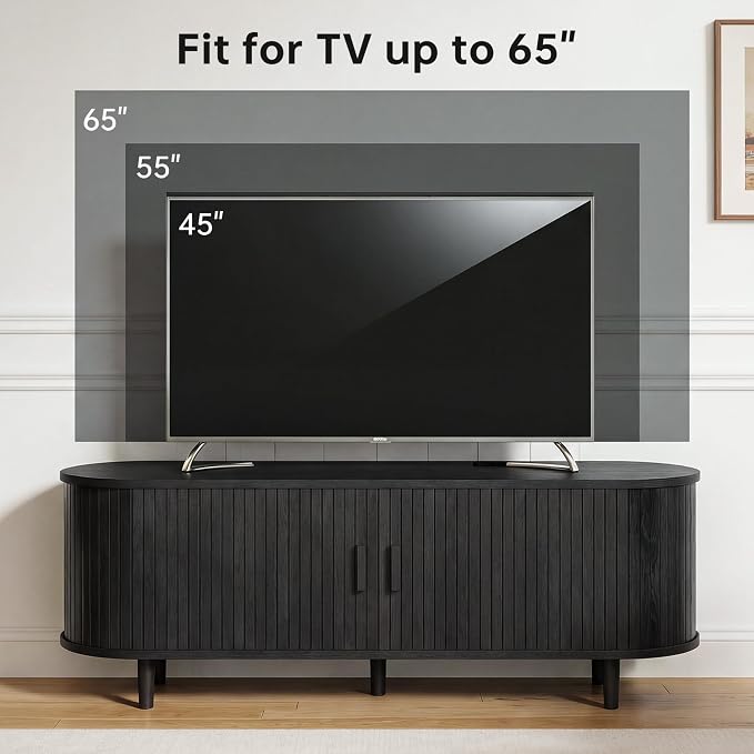 58" Mid Century Modern TV Stand, Wood TV Consoles - Image 6