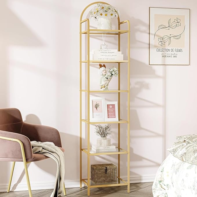 Hzuaneri Bookcase Bookshelf, Tempered Glass Bookshelves, Slim Shelving Unit by Hzuaneri