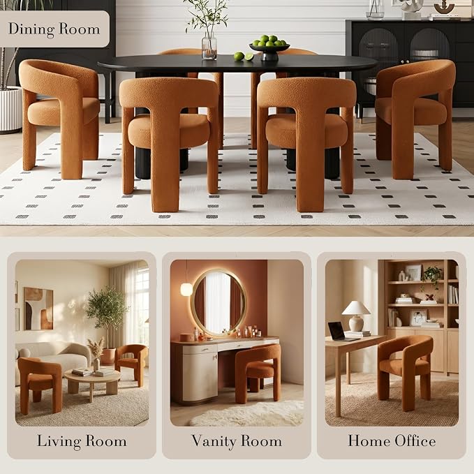 Modern Sherpa Dining Chairs Set of 2, Upholstered Barrel Chairs - Image 5