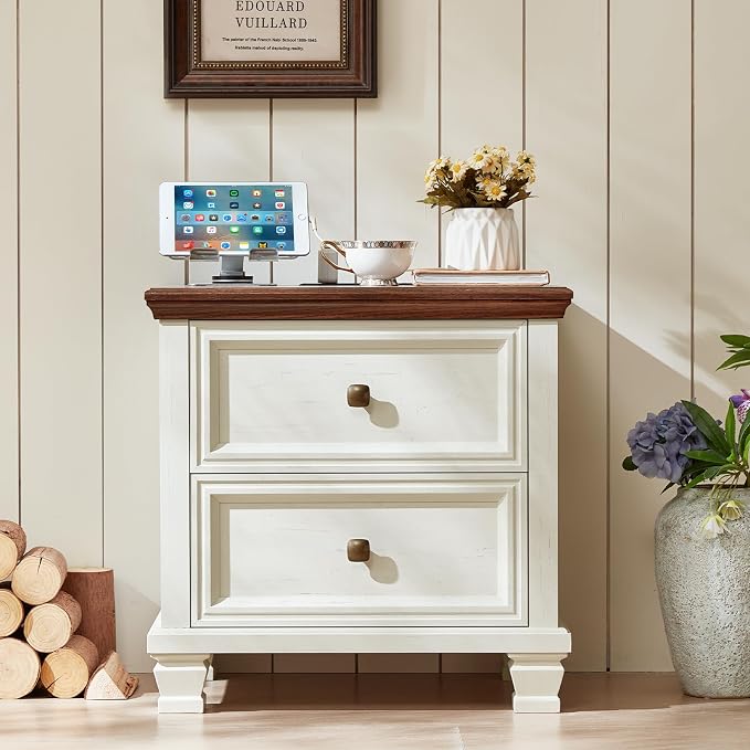 SAVOR LIFE Farmhouse Nightstand Set of 2, Rustic Low Nightstands - Image 3