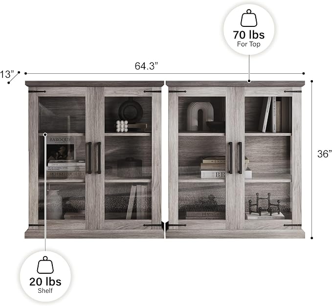 BELLEZE Set of 2 Glass Display Cabinet, Living Room, or Kitchen - Image 2