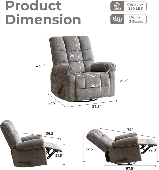Swivel Rocker Recliner with Massage and Heat, Oversized Rocker Recliner with - Image 2